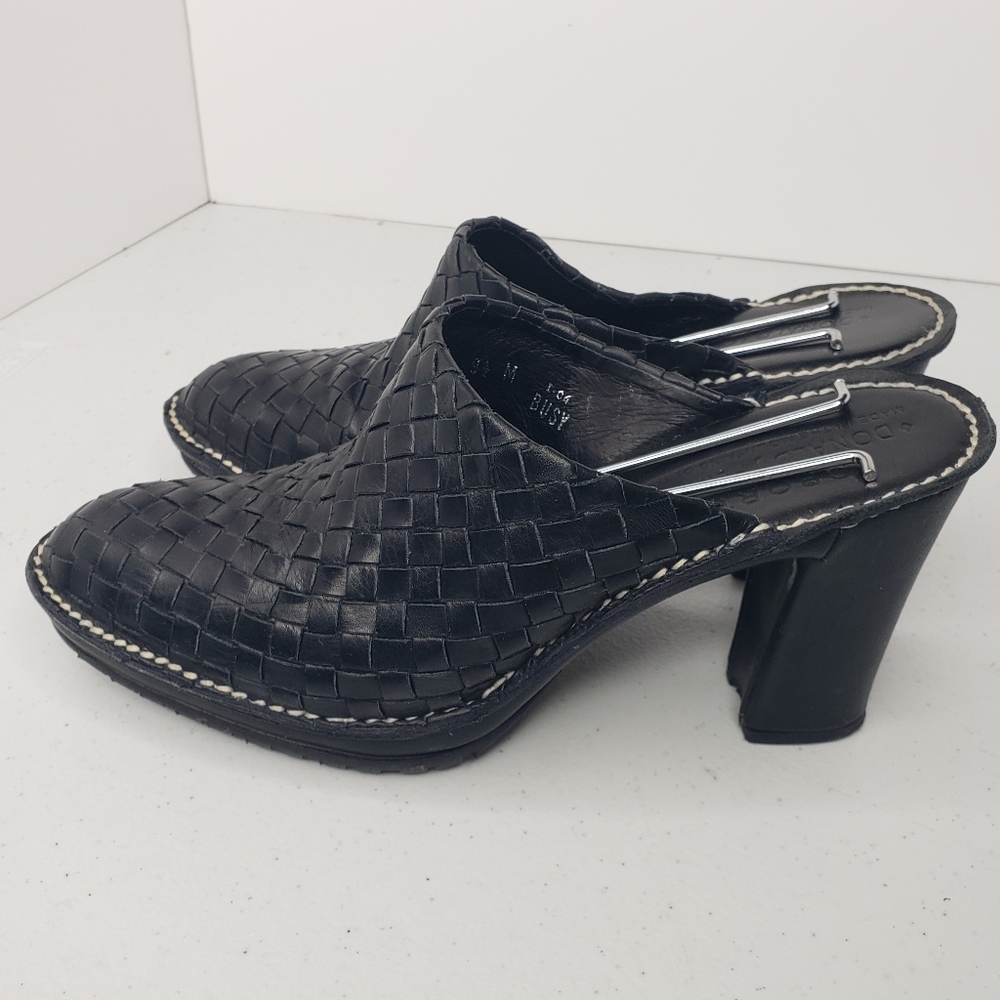 Donald J Pliner Sport Busy Black Leather Women's Mules Heels Size 9.5M